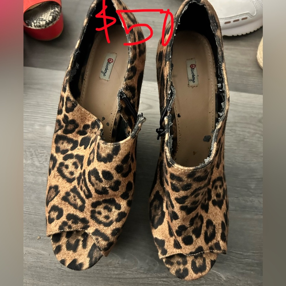 Qupid Animal Print Open Toe Wedges